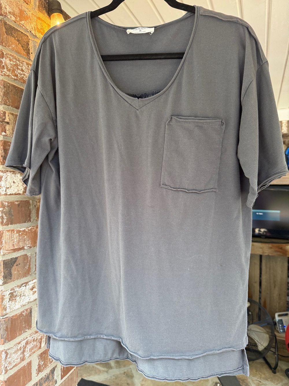 Zenana Front Pocket Raw Edge Boyfriend Tee
